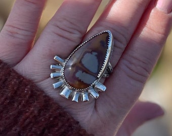Anello Noreena Jasper, anello di dichiarazione del sud-ovest, anello in argento sterling stampato a mano