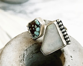 Size 7.5 Opal and turquoise split band ring, slightly adjustable ring, sterling silver ring 925, western jewelry