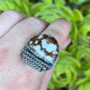 Size 9 sterling silver wild horse magnesite ring, wild horse magnesite gemstone ring, wild horse magnesite jewelry, southwestern ring