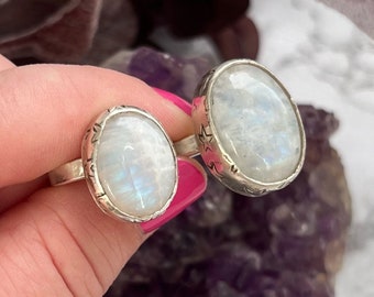 Size 8.5 moonstone ring moonstone jewelry star moonstone ring moonstone sterling silver ring