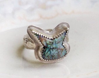 Size 8 Easter bunny ring, monarch opal bunny jewelry, easter jewelry, spring jewelry, easter ring, cottagecore ring