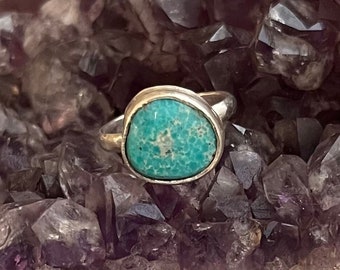 Sterling silver turquoise ring small stone ring blue turquoise ring bohemian stacking ring silver boho jewelry cowgirl jewelry