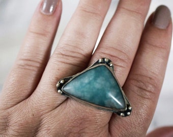 Size 7.5 Turquoise ring, sterling silver turquoise ring, silver turquoise ring, chrysacolla ring, triangle statement ring