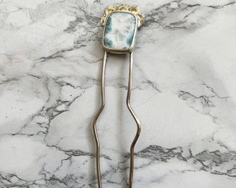 Forchetta per capelli Larimar, pettine per capelli in argento sterling per capelli lunghi, porta chignon per capelli spessi