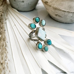 Opal and turquoise statement ring, large Opal gemstone ring, sterling silver turquoise and Opal ring image 3