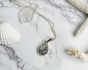 Collana di conchiglie di abalone, collana di conchiglie riempite d'oro, collana a strati per la spiaggia, collana lunga boho, collana a sirena