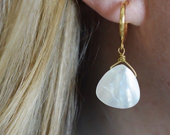 Mother of Pearl shell earrings gold hoop