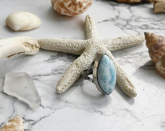 Taglia 7.5 Anello Larimar in argento, anello in argento sterling, gioielli larimar, anello conchiglia, anello boho in argento
