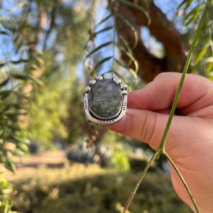 Size 8 Moss Agate Gemstone Ring, Inspired by Nature, Handmade sterling silver ring, unique gift for her, one of a king ring, boho chic ring image 4