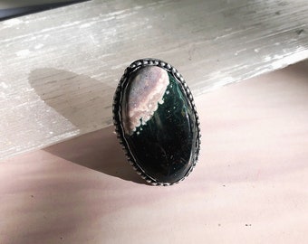 Size 7 Ocean jasper sterling silver statement ring, wide band, ocean jasper oval ring, oval statement ring