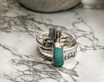 Size 11 Cathedral turquoise stacking rings