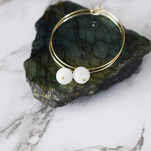 Gold Moonstone Hoop Earrings / Moonstone Gemstone Earrings / Large Gold Hoop Earrings / 2 inch Gold Hoops / Beaded Hoops