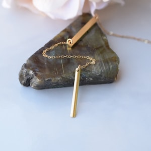 gold bar lariat, gold lariat necklace, gold y necklace