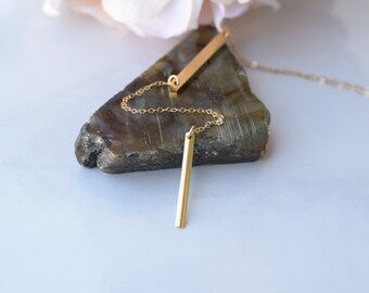 gold bar lariat, gold lariat necklace, gold y necklace