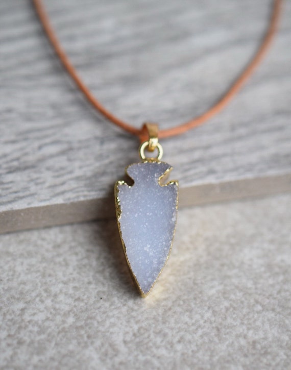 Leather Choker/druzy Arrowhead Necklace