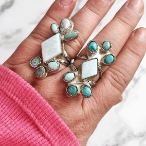 Opal and turquoise statement ring, large Opal gemstone ring, sterling silver turquoise and Opal ring image 1