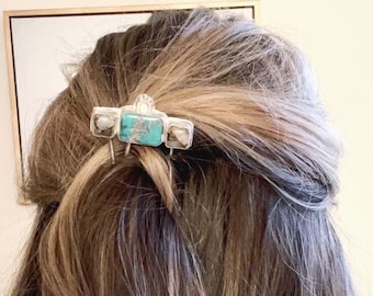 Turquoise and copper quartz hair comb, sterling silver wedding hair accessory