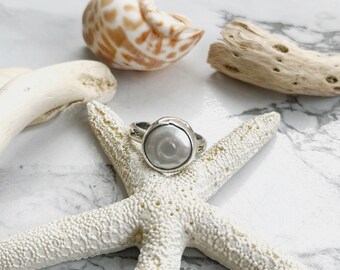 Anello in madreperla, anello in argento sterling, anello con perla bianca, anello con perla argento, anello con doppia perla, anello con doppia pietra