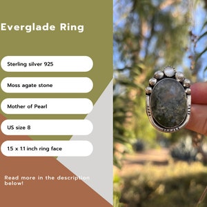 Size 8 Moss Agate Gemstone Ring, Inspired by Nature, Handmade sterling silver ring, unique gift for her, one of a king ring, boho chic ring image 2