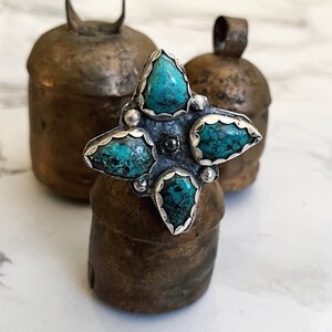 Size 6.5 multistone turquoise ring, large turquoise ring, huge turquoise statement ring, sterling silver turquoise ring