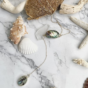 Abalone shell lariat necklace long lariat necklace Long layering necklace, long boho necklace, gold shell necklace