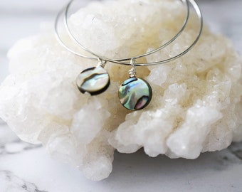 Mother of pearl hoops, silver hoop earrings, pearl hoop earrings, beachy statement earrings, silver beach earrings, large hoop earrings