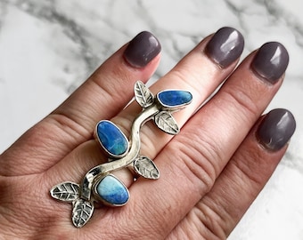 Gioielli da ragazza da giardino, anello opale in argento sterling misura 6.5, anello unico nel suo genere realizzato a mano con opale australiano, regali unici per lei, anello fatto a mano