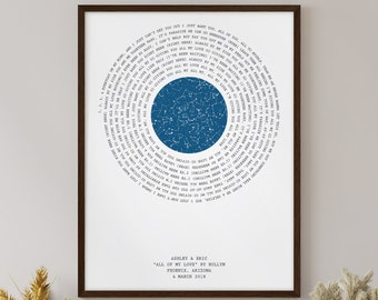 Anniversary Gift for Husband, Boyfriend, Fiance - Custom Record Song Lyric Star Map