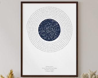 Anniversary Gift for Parents, Mom and Dad, Grandparents - Customized Record Song Lyric Star Map