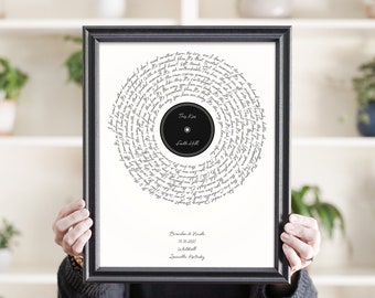 Record Song Lyric Gift, Personalized Wedding Gift for Couple, Cotton Anniversary Gift, Boyfriend Christmas Gift, Valentines Day Gift for Him