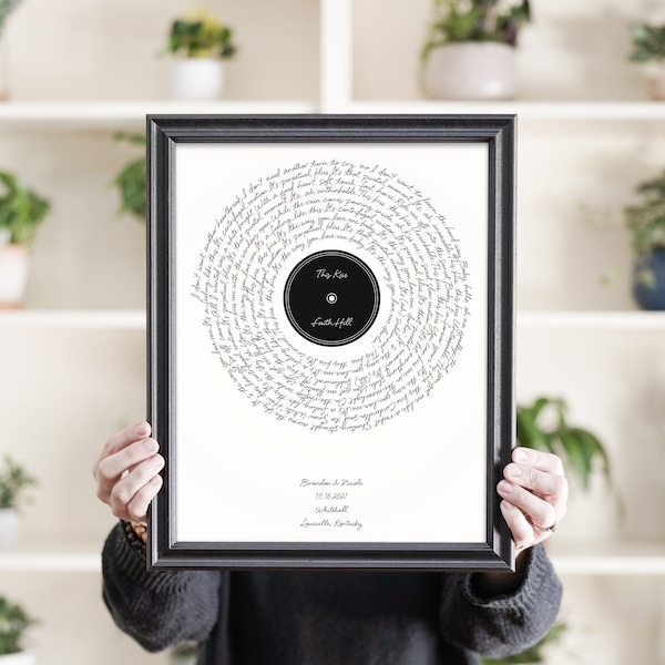 Record Song Lyric Gift, Personalized Wedding Gift for Couple, Cotton Anniversary Gift, Boyfriend Christmas Gift, Valentines Day Gift for Him