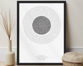 Anniversary Gift for Men - Personalized Record Song Lyric Star Map