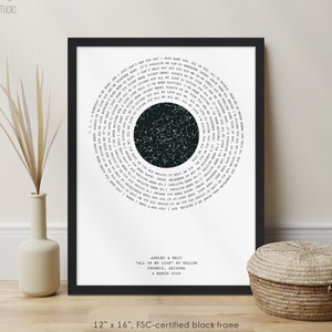 Anniversary Gift for Husband, Personalized Song Lyric Star Map Print, First Wedding Anniversary Gift for Wife, Engagement Gifts for Him Black Frame