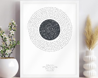 Wedding Song Gift for Couple Star Map, Song Lyric Art Print Personalized, Wedding Day Gift for Bride and Groom, First Dance Wedding Gift