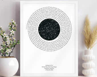 Anniversary Gift for Couple, Friend - Unique Record Song Lyric Star Map