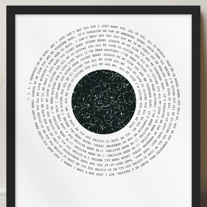Anniversary Gift for Husband, Personalized Song Lyric Star Map Print, First Wedding Anniversary Gift for Wife, Engagement Gifts for Him image 2