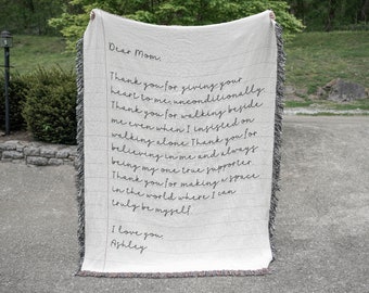 Love Letter Blanket, Personalized Mom Gift from Daughter, Mothers Day Gift from Son, Dad Gift for Fathers Day, Grandma Birthday Gift Idea