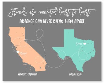 Personalized Maps Gift Personalized Gift Maps Personalized Though We May Be Far Apart Quote Going Away Gift Aunt Wall Art Moving Away Friend