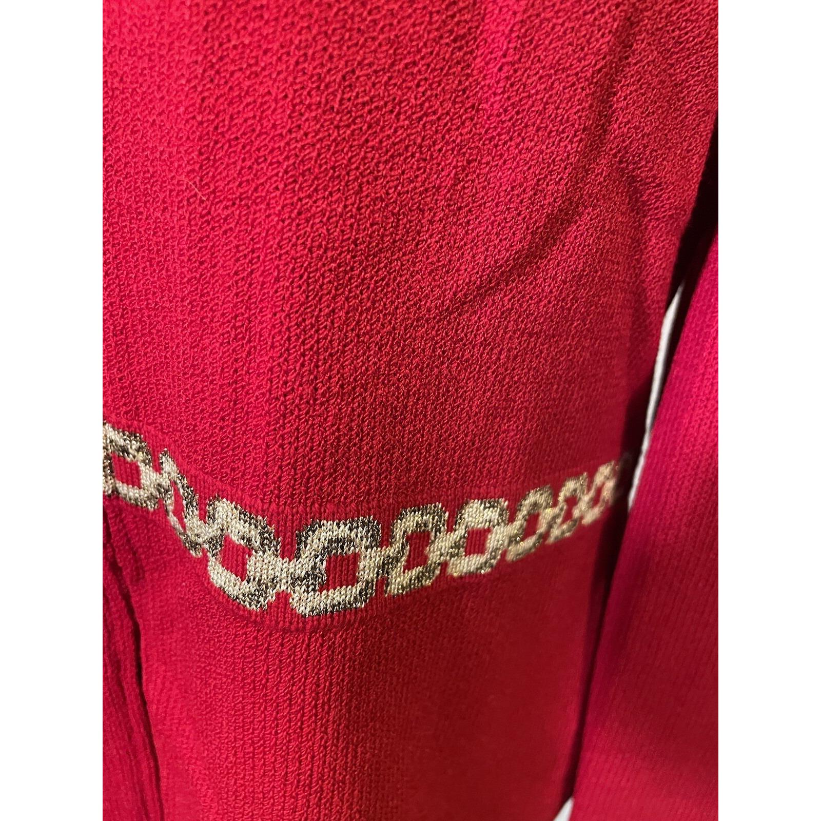 ST JOHNコレクション レッドサンタナニット ゴールドチェーン ジップ 