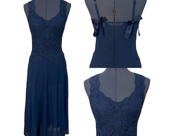 Vtg Victoria's Secret Blue Lace Slip Dress Nightgown Milkmaid Coquett Ethereal S