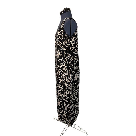 Vtg Big HED Designs Black Beige Floral Graffiti Maxi Dress Boho Cover Up S USA