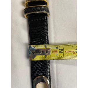 Vtg Cale Sarah Peck Black Lizard Crocodile Leather Belt Silver Gold Accents M image 5