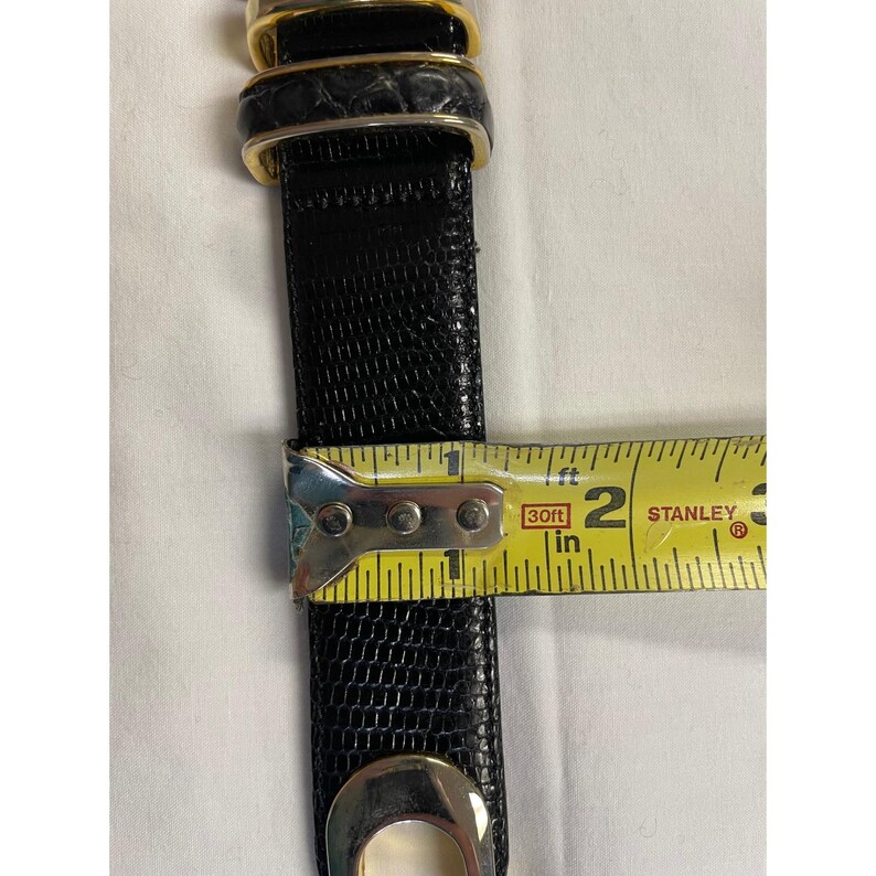 Vtg Cale Sarah Peck Black Lizard Crocodile Leather Belt Silver Gold Accents M image 5