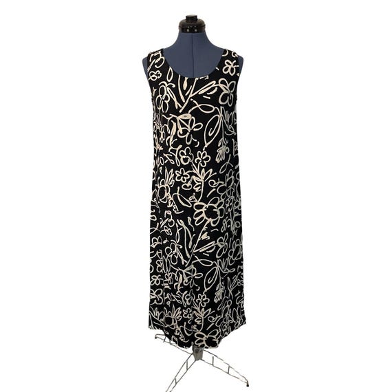 Vtg Big HED Designs Black Beige Floral Graffiti Maxi Dress Boho Cover Up S USA