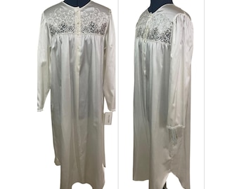 Camisón clásico vintage Carole Hochman, blanco, satén, encaje, bordado, etéreo, talla S, NUEVO
