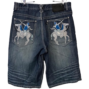 Eight 732 Jeezys Mens Embroidered Horse Pocket Denim Shorts Baggy Y2K Hip Hop 38