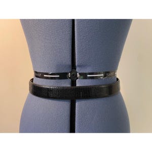 Vtg Cale Sarah Peck Black Lizard Crocodile Leather Belt Silver Gold Accents M image 14