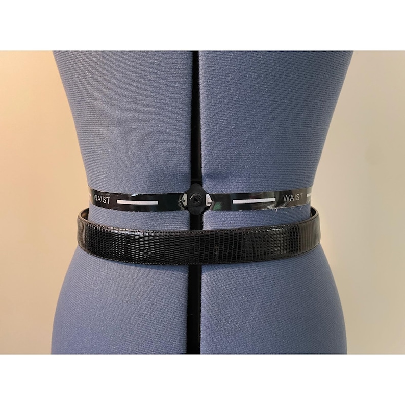 Vtg Cale Sarah Peck Black Lizard Crocodile Leather Belt Silver Gold Accents M image 14