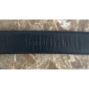 Vtg Cale Sarah Peck Black Lizard Crocodile Leather Belt Silver Gold Accents M image 9