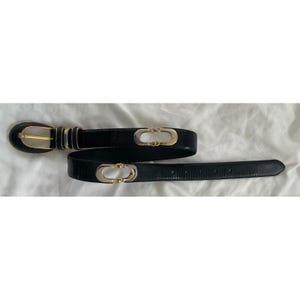 Vtg Cale Sarah Peck Black Lizard Crocodile Leather Belt Silver Gold Accents M image 4